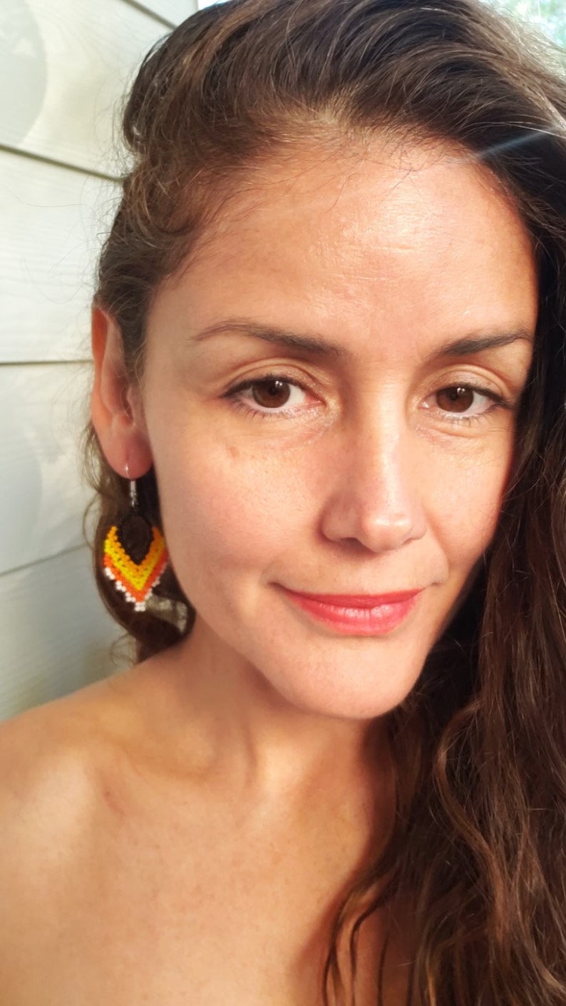 Artesania Huichol Colorful Earrings Rhombus earrings Beaded Earrings Native Earrings Mexican Earrings Boho Earrings Woman earrings
