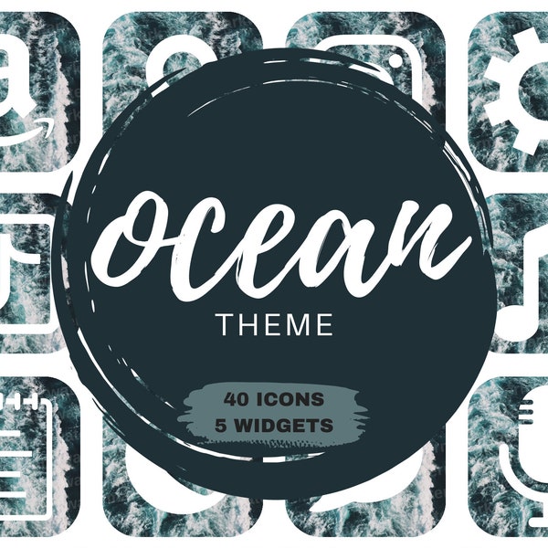 Ocean Theme | iOS 14 App Icons | Widgets | iOS 14 Custom Icon Pack | Icon Covers | 40 Pack | 5 Widgets