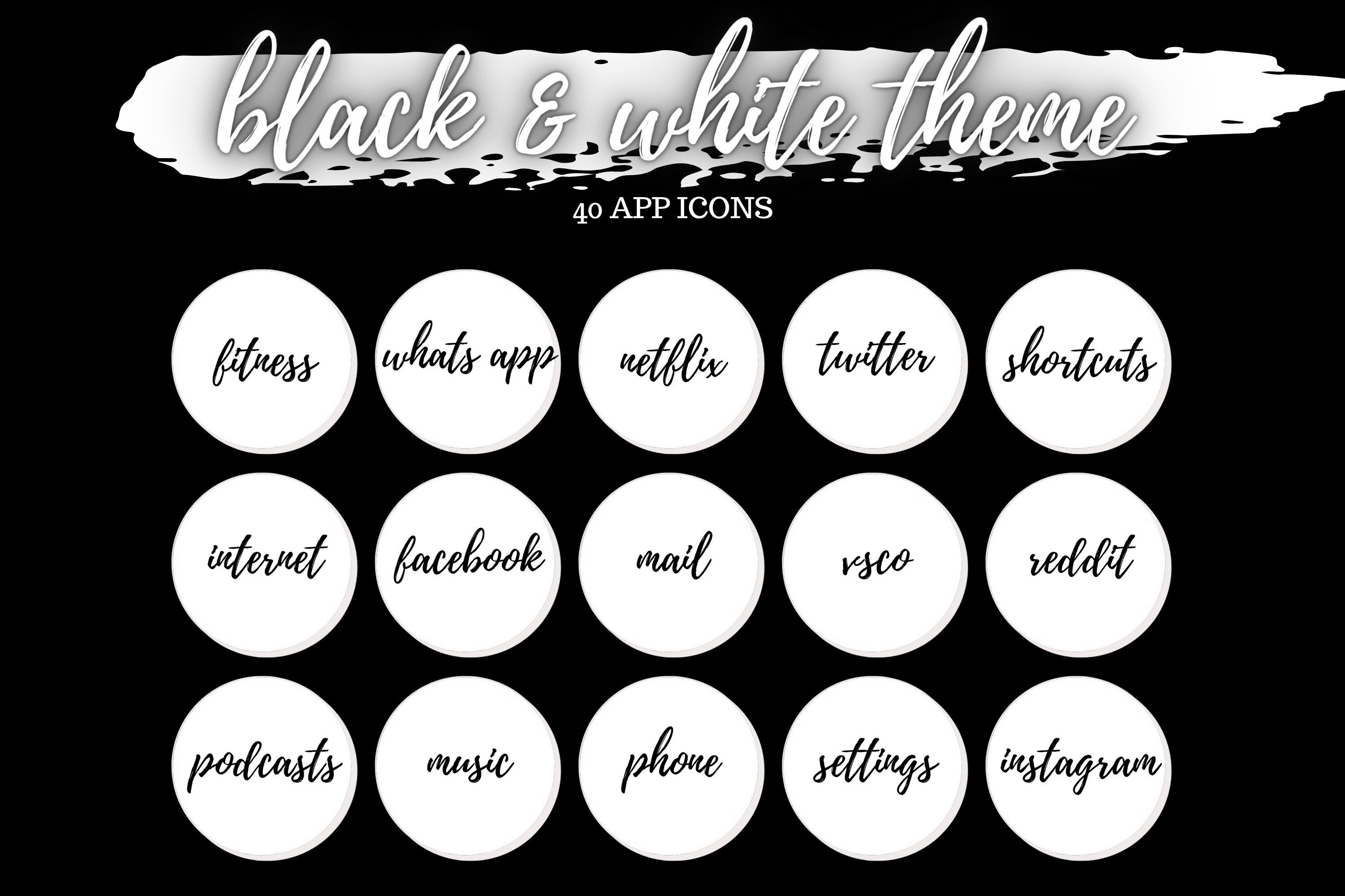 Black White Script Theme Ios 14 App Icons Ios 14 Icon Etsy Black White Script Theme Ios 14 App Icons Ios 14 Icon Etsy