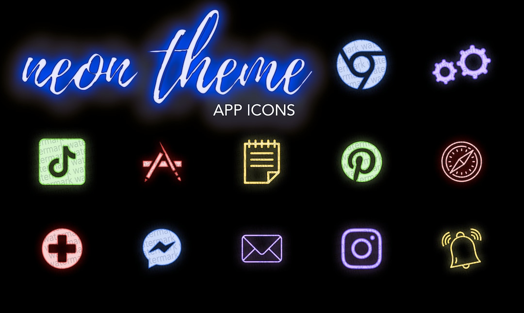 Neon Theme Ios 14 App Icons Ios 14 Icon 30 Pack Etsy