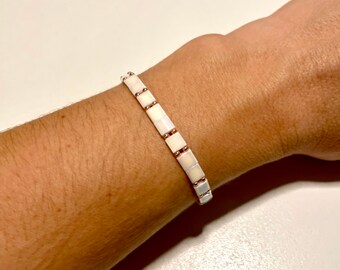 White tila and seed bead bracelet