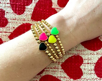 Gold Ball with Colored Heart Bracelet