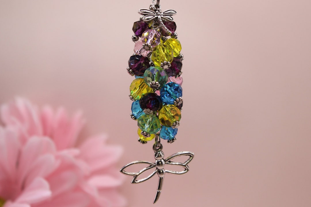 Dragonfly Purse Dangle, Spring Purse Charm, Beaded Clip for Purses
