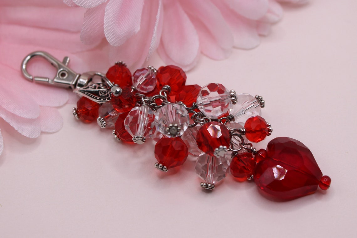 Heart Purse Dangle Red Purse Charm Beaded Clip for Purses Etsy
