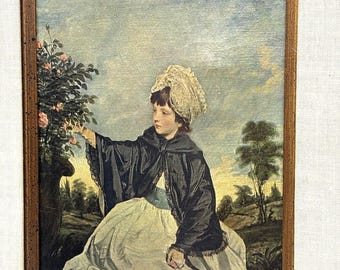 Vintage Framed Art Print Lady Caroline Portrait 18x16 Girl Roses Gainsborough