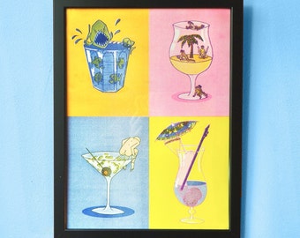 Impresión risográfica A3, 3 capas - 'Cocktails 1'