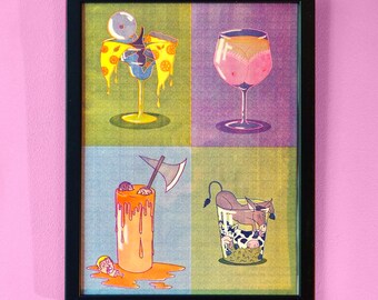 Impresión risográfica A3, 3 capas - 'Cocktails 2'