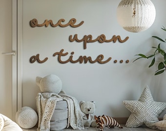 Once upon a time wall art nursery, Nursery rustic wall decor, Once upon a time wood cut out, Kids room wall decor, Kids bookshelf decor