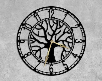 Horloge murale arbre de vie, horloge murale arbre celtique, horloge murale silencieuse avec chiffres, horloge murale unique, grande horloge murale en bois, horloge murale surdimensionnée
