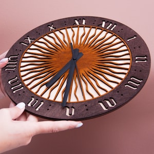 Sun wall clock,Sun clock,Sun wood wall art,Wood wall clock,Wall clock modern wood,Wooden wall clock