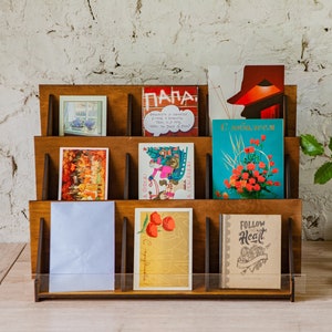 Présentoir pour cartes de voeux en bois, présentoir pour cartes postales, présentoir pour tirages de vitrine de marché, supports pour cartes de voeux, présentoir pour cartes postales