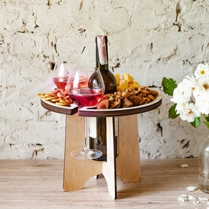 Mesa de picnic plegable portátil para vino y champán, soporte para copas de vino, mesas de patio, soporte para champán, bandeja de picnic, vino al aire libre, mesa de vino