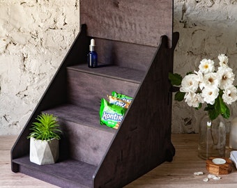 Expositor de mesa portátil de madera para venta minorista, para mercados de agricultores, ferias comerciales, sin montaje de herrajes, paquete plano, elevador de 3 escalones para exhibiciones de artesanía