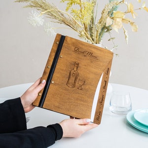 Couverture de menu en bois, carte de boissons personnalisée, carte de restaurant, support de carte de boissons, livre de menus de cocktails, couverture de menus de bar, carte des vins, livre de menus