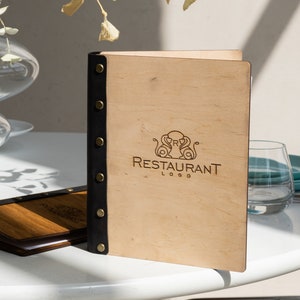 Couverture de menu de restaurant, menu de restaurant personnalisé, porte-menu gravé, dossier de menu en bois, porte-menu personnalisé, couverture de menu en bois