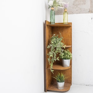 Corner bookshelf wood, 4 tier bookshelf, Corner shelves, Bookcase storage, Free standing shelves, Wood display stand