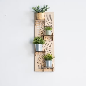 Support mural pour plantes, mur détagères géométriques pour plantes, étagères en bois, organisation de la maison, style industriel, rangement décoratif, étagères pour plantes en bois image 2