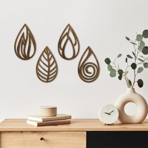 Four Elements Wall Art, 4 Elements Decor, Element Symbols, Teardrop wall art, Boho Wood Wall Art, Bohemian Wood Wall Art, Nature Wall Art