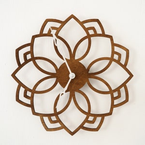Mandala wall clock, Lotus wall clock, Silent wall clock wood, Flower wall clock,Yoga clock,Minimal wall clock,Decor clock ,Silent clock wall