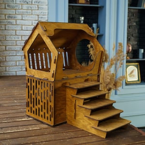 Casa para gatos extra grande, Casa para gatos de madera al aire libre, Torre del castillo para gatos, Casa cama para gatos, Muebles para mascotas, Casa para gatos con escaleras, Casa para gatos de madera