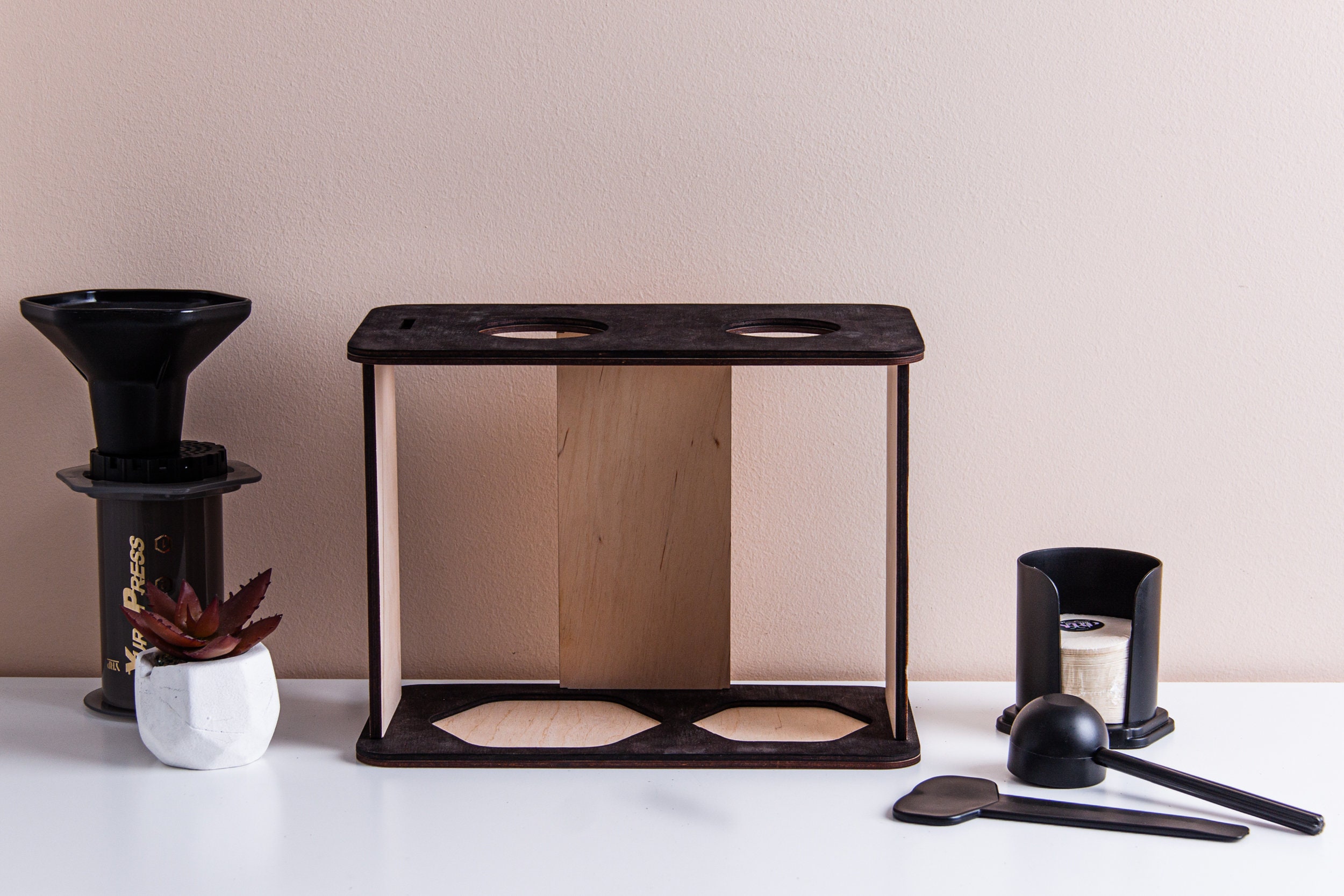 HEXNUB – Bamboo Organizer For AeroPress, Coffee Caddy Station Holds