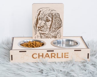 Mangiatoia personalizzata con foto, supporto per ciotola per cani personalizzato, mangiatoia moderna per cani, supporto per ciotola per gatti, ciotole in legno per animali domestici, mangiatoia rialzata per cani, supporto rialzato per cani