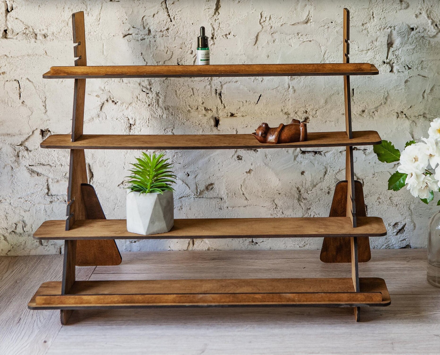 Wooden Portable Retail Table Display Stand Countertop 3 Step Riser