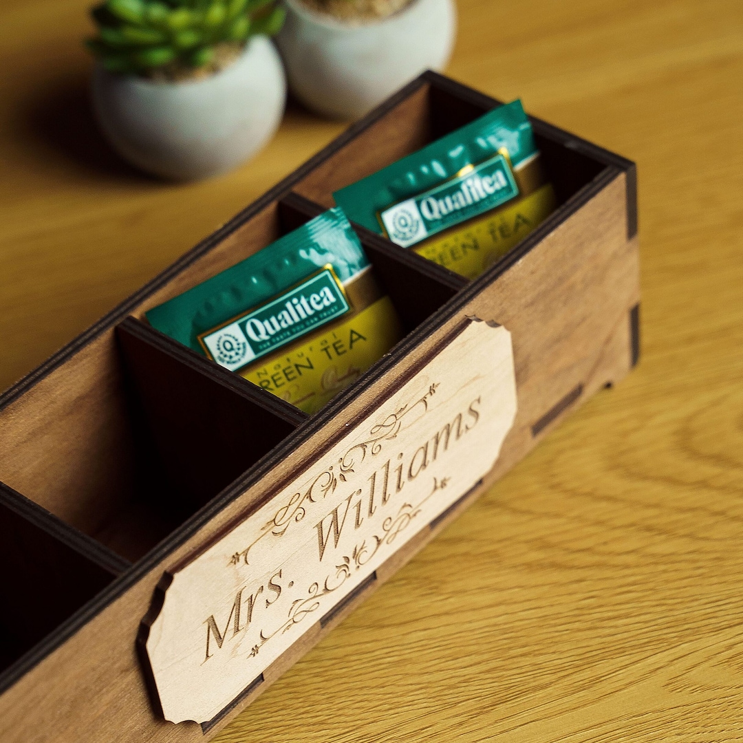 Wood Tea Holder, Custom Mini Wooden Box, Tea Organizer, Drawer Tea
