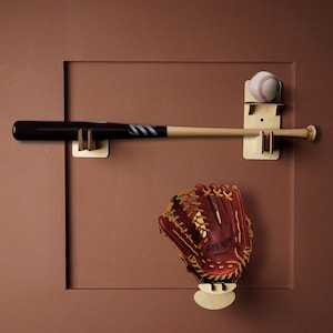 Baseball glove wall display, Baseball bat and ball display, Baseball wall holder, Baseball glove wall mount, Baseball bat rack wood