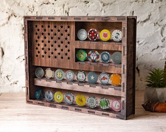 Madera de exhibición de fichas de casino, organizador de fichas de casino, moneda de vitrina, vitrina de monedas, decoración de sala de juegos, regalos para él, idea de regalo de Navidad