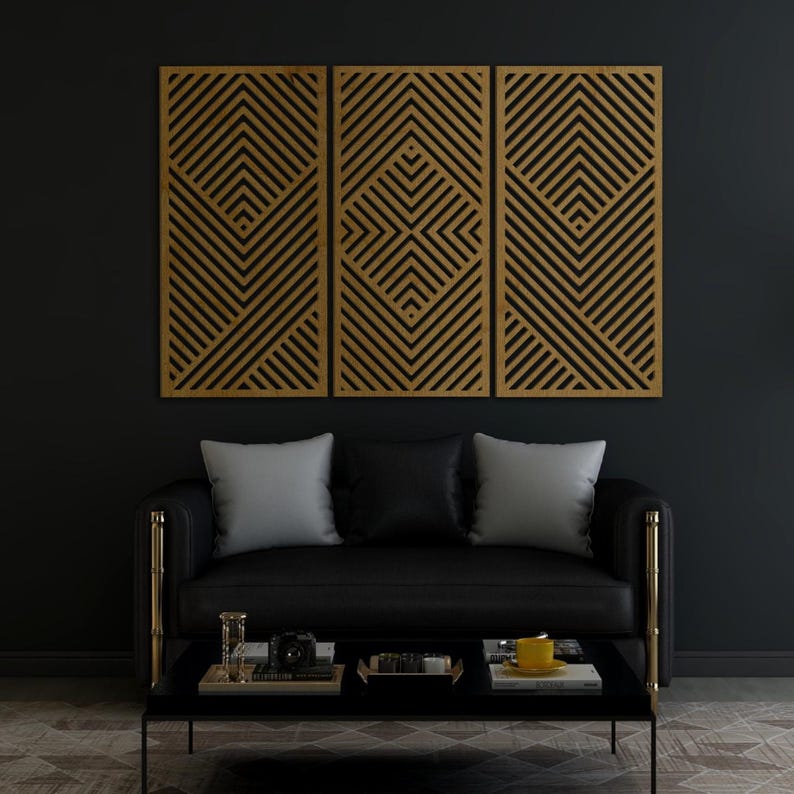 Wood Geometric Wall Art Set of 3, Abstract Wooden Wall Art, Modern Wood