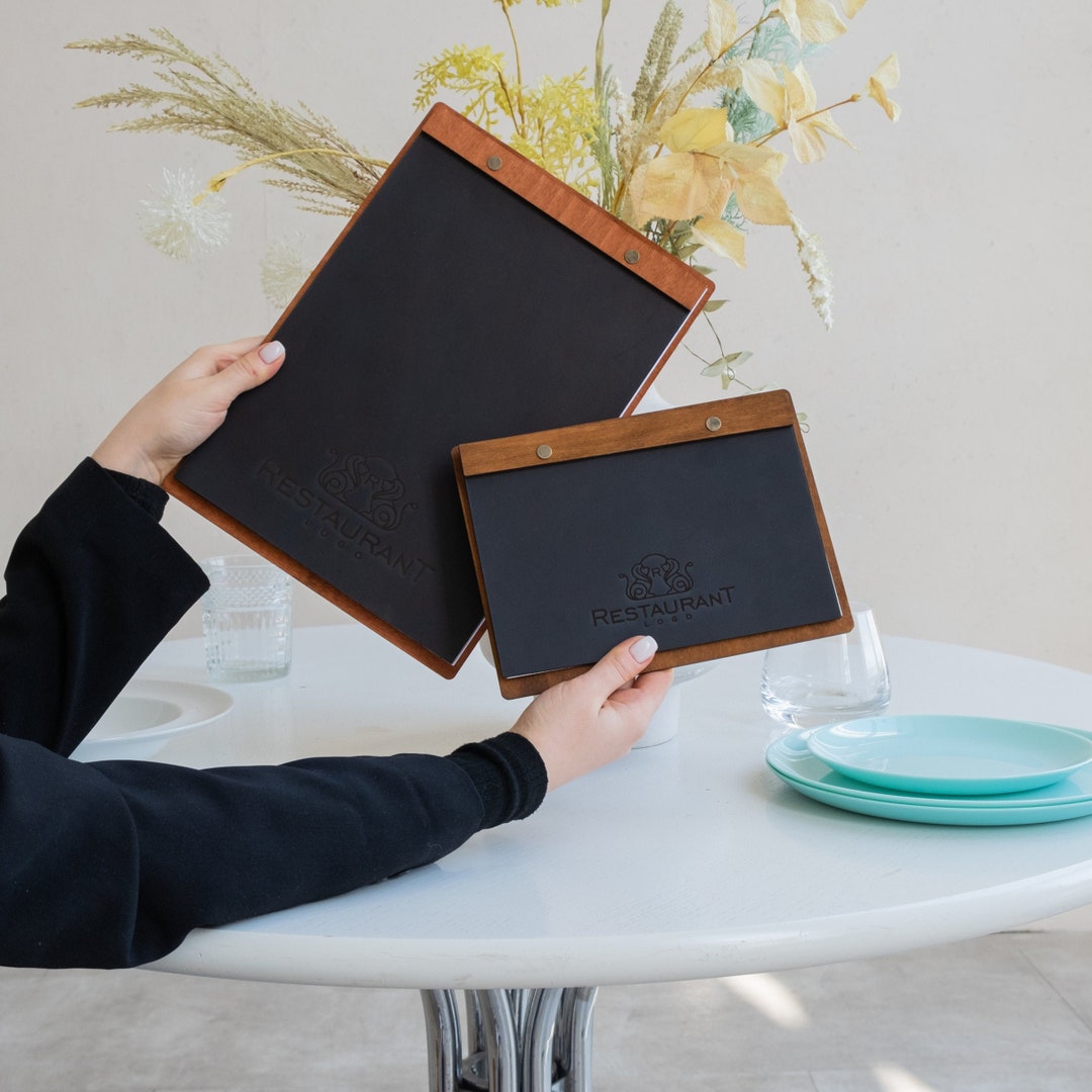 Custom Menu Book, Leather Menu Binder, Wood Menu Folder, Menu Binder