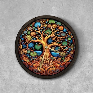 Glasmalerei-Baum des Lebens Uhr, Baum des Lebens Wanduhr, Baum Wanduhr, Baum Uhr, Wald Wanduhr, Abstrakte Wanduhr