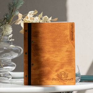 Menu de restaurant personnalisé, dossier de menu en bois, support de menu de restaurant, couverture de menu en bois, support de menu rustique, couverture de livre de menus, menu gravé