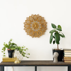 Mandala Wooden Clock, Floral Wall Clock, Mandala Geometric Wall Clock, Wall Clock Unique Wood, Lotus Wall Clock, Large Wall Clock Unique