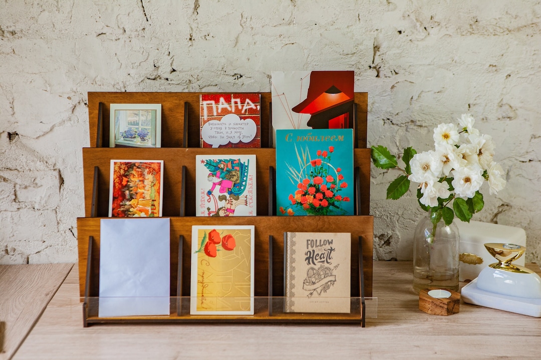 Greeting Cards Display Wood, Postcard Display Stand, Market Showcase