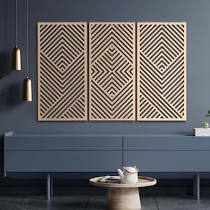 Wood geometric wall art set of 3, Abstract wooden wall art, Modern wood wall art, Minimalist wood wall art, 3 piece wall art wood
