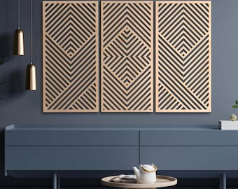 Wood geometric wall art set of 3, Abstract wooden wall art, Modern wood wall art, Minimalist wood wall art, 3 piece wall art wood
