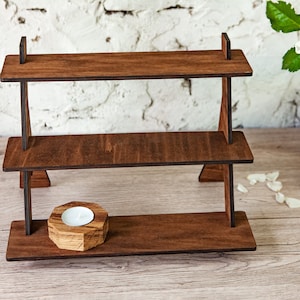 Soporte para ferias artesanales, mercados de agricultores, ferias comerciales, mesa minorista portátil de madera, soporte de exhibición, encimera, almacenamiento vertical de 3 escalones