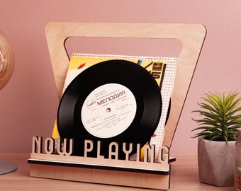 Now playing record stand, Vinyl record display wood, Vinyl record holder stand, Vinyl record holder stand, Record stand wood