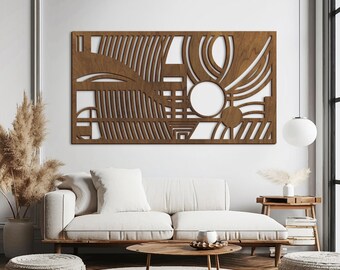 ミッドセンチュリーモダンの木製ウォールアート、フランク・ロイド