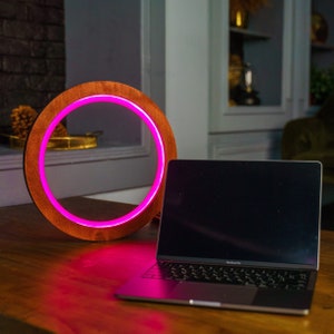 Led circle light, Wooden night light, LED table lamp, Round led light, Table night lamp, Round neon sign, Circle neon sign, Nightstand lamp
