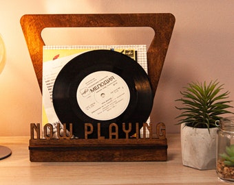 Unique Vinyl Rack, Minimalistic Vinyl Storage, Record Rack, Record Storage, LP Record Stand, Custom Neon Sign, Wood Vinyl Records Storage