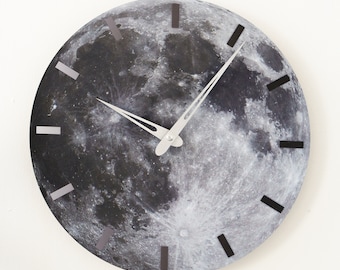Moon wall clock, Full moon clock, Grey moon clock, Celestial wall clock, Lunar wall clock, Space clock, Galaxy wall clock, Planet clock