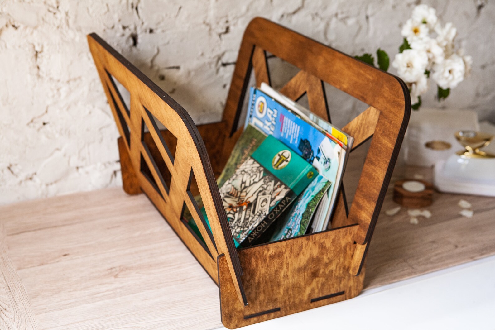 Branded Magazine Rack Desk Wooden Desktop Magazine Rack,custom Wooden Magazine Holder,personalized ...