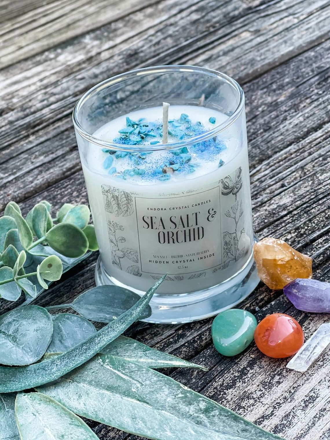 Sea Salt & Orchid Crystal Candle Surprise Crystal Gemstone Etsy UK