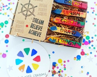 Dream Motivational  Crayon Sticks - Set of 5 Sticks - Handmade - Recycled Crayons