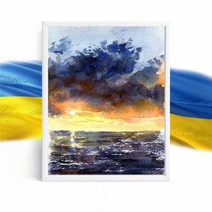 Ukraine digital file, watercolor digital prints 11x14, seascape painting ukrainian art 8x10, printable wall art prints, digital download
