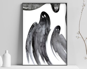 Ghost printable wall art, halloween decor, wall art prints, spooky dark art poster 11x14, creepy decor, halloween party, digital download