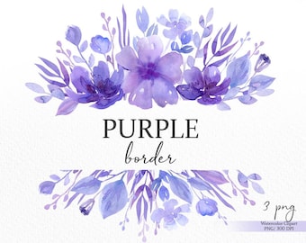Marco de flores púrpura png, borde floral lila png, ramo de flores de acuarela, clipart botánico de flores silvestres, clipart de boda, descarga digital